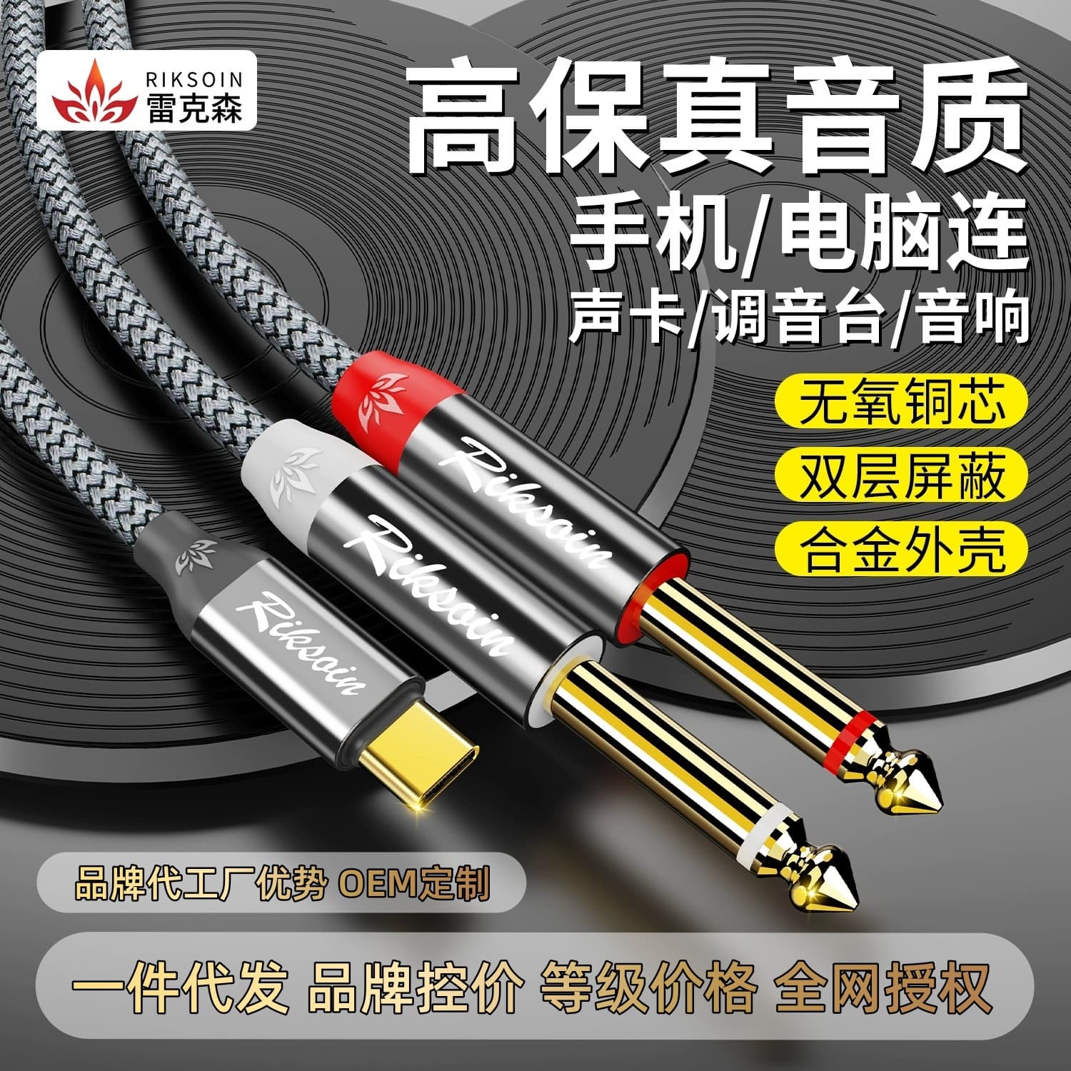 Leixson Type-C to Dual 6.35mm Audio Cable for Electronic Keyboard, Sound Mixer, Sound Card
