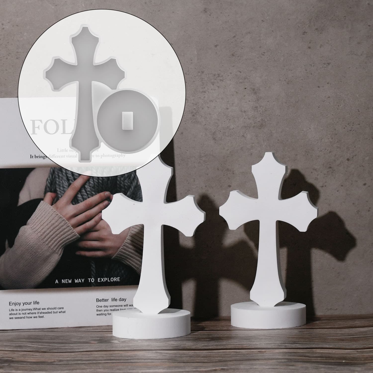 Baijiaxing DIY Easter New Cross Ornament Silicone Mold Simulated Church Decoration Plaster Mold