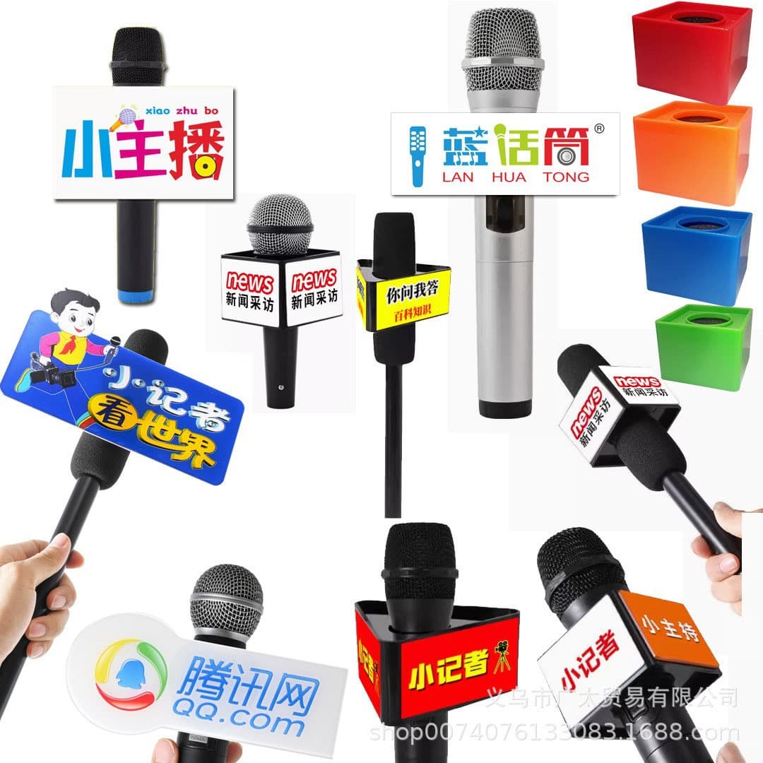 Direct Factory ABS Microphone Desk Sign for TV Station Conference Interview Desk Sign with Customizable LOGO