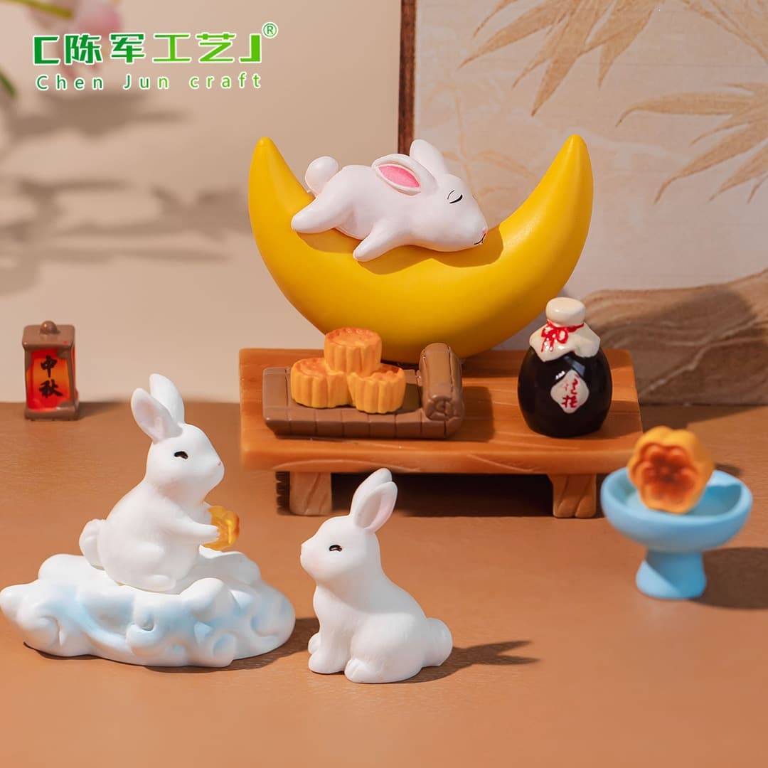 Miniature Landscape Mid-Autumn Festival Mooncake Rabbit Zoo Gardening Landscape Accessories Desktop Ornament Mid-Autumn Festival Decoration