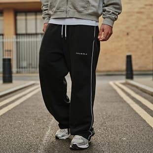 YOUNGLA American Style Men's Sweatpants Jogger Muscle Gym Fitness Training Pants Cotton Embroidered Wide Leg Pants