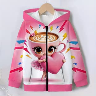 Children's Hoodie Jacket, Cross-Border Best-Selling Cute Cartoon Print Girls' Fashion Zip-Up Hoodie, Drop Shipping