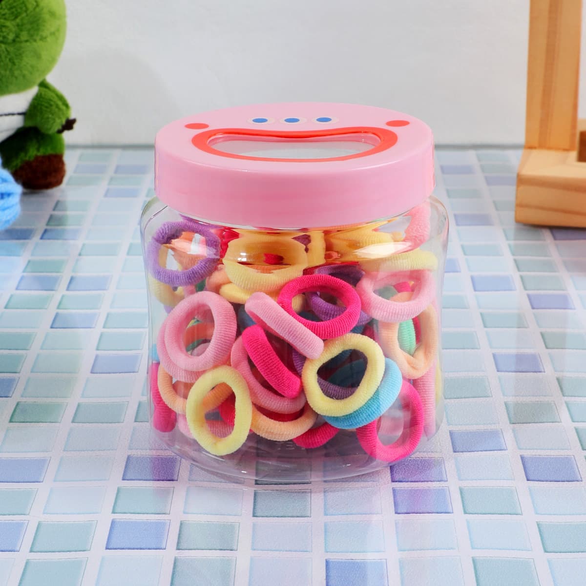 Cute Cartoon Elastic Band Jar Plastic Box Snack Storage Box Candy Box Small Cookie Storage Box Hair Clip Packaging Box