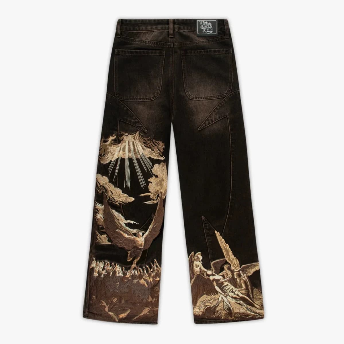 vescartes jeans eclipse embroidery European and American angel denim trousers fallen angel embroidered pants ins trend brand