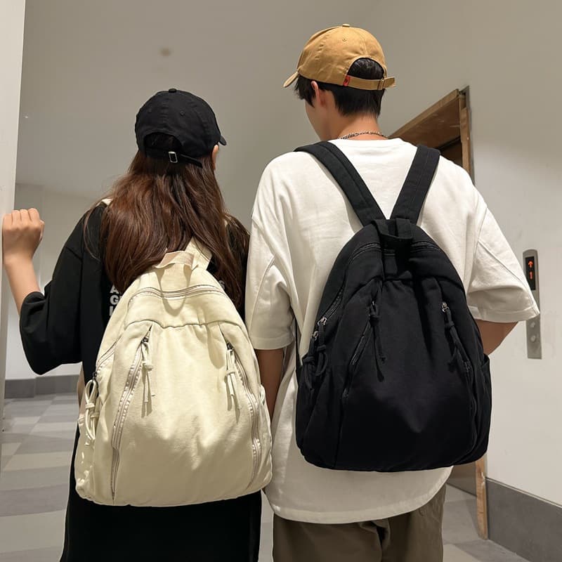 Large Capacity Minimalist Solid Color Washed Canvas Backpack for Women, 2025 New Style Student School Bag Travel Backpack for Men