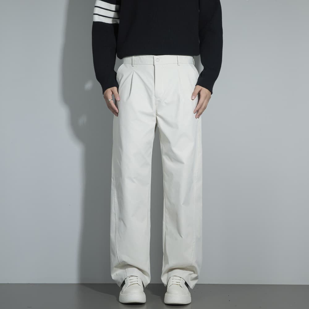 Men's Cleanfit Summer Loose Casual Trousers in Grayish White, with Draping Effect, Versatile Straight-leg Long Pants