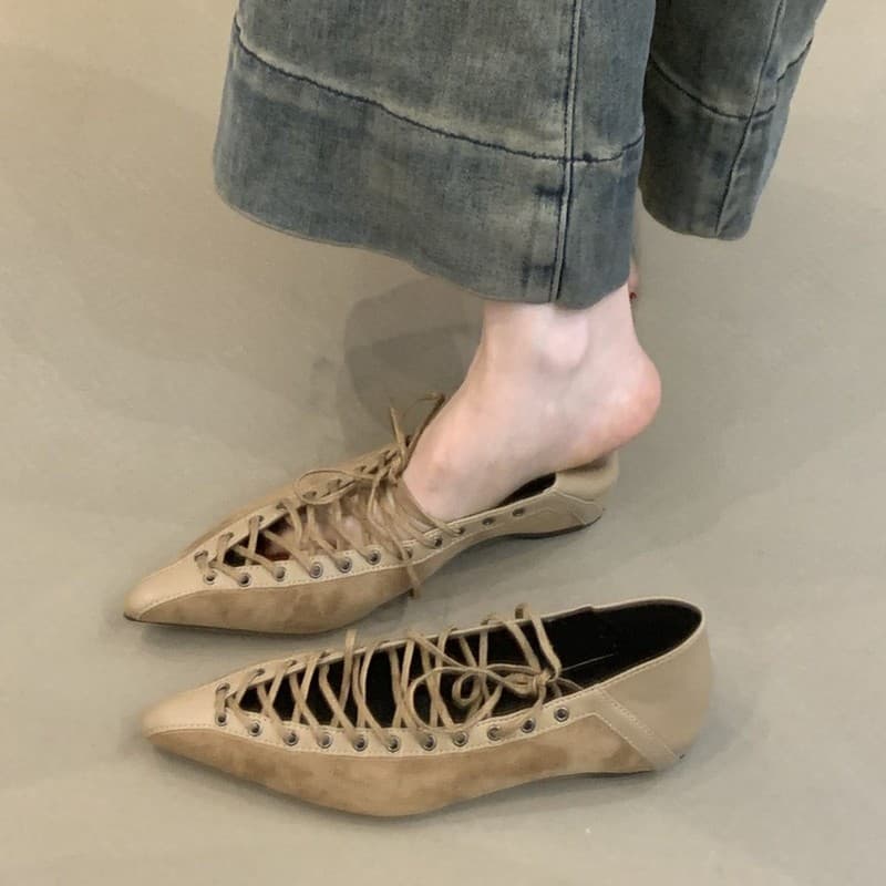 Designer-Inspired Niche Women's Shoes 2026 New Retro Style Suede Cross-Tie Hidden Heel Mary Jane Shoes