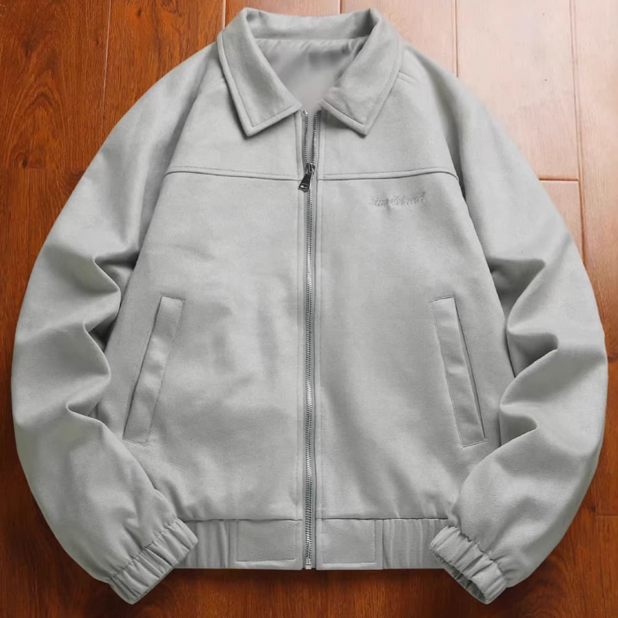 Cross-border new men's lapel solid color jacket Amazon temu micro-elastic embroidered large pocket spring and autumn jacket