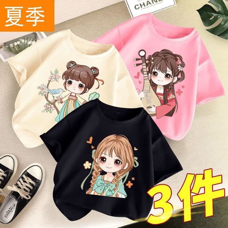 New Summer Girls Short Sleeve T-Shirt for Older Kids Casual Comfortable Versatile Top Children's Summer Fashion