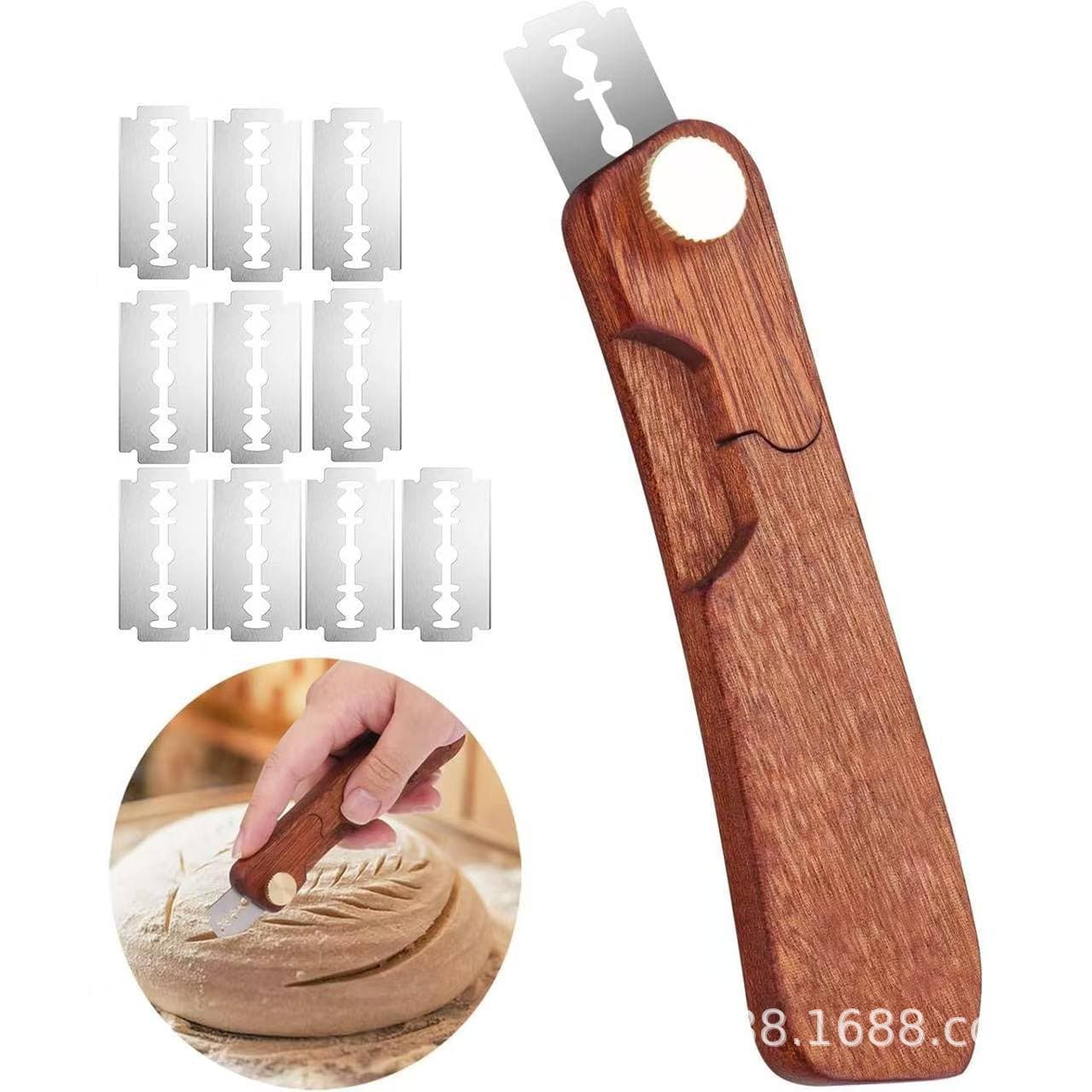 Wooden Bread Knife, Adjustable Baking-Specific Baguette Slicer, Kitchen Stainless Steel Serrated Bread Cutter