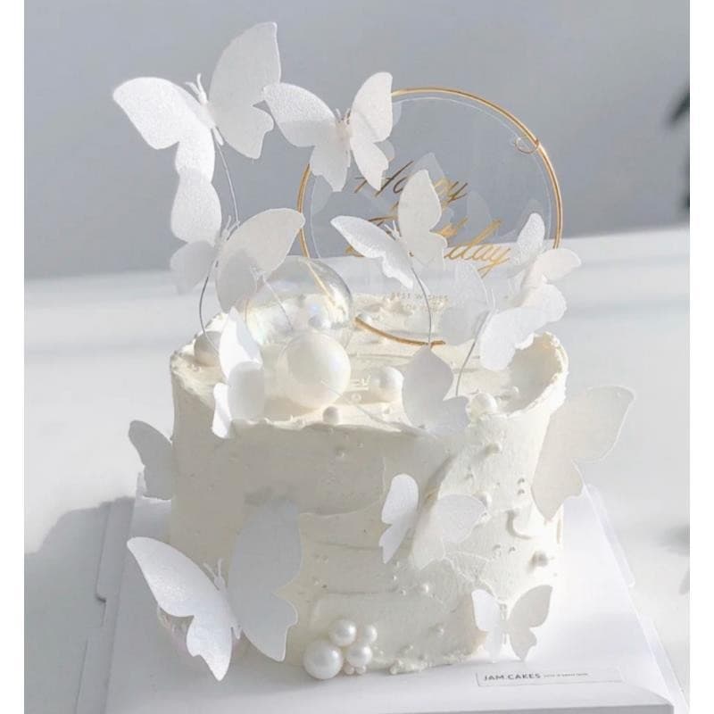 Wreath Ironwork Transparent Flower Acrylic Cake Decor Insert, Popular Round English "Happy Birthday" Plugin