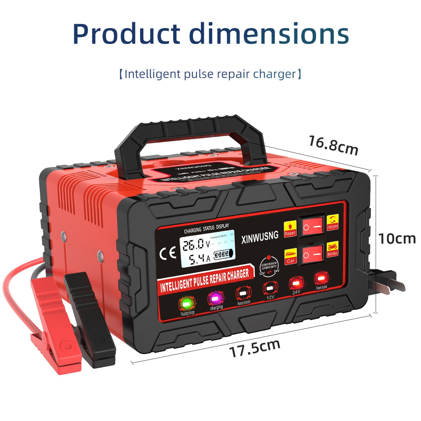 Car Intelligent Repair Battery Charger 12V 24V Automatic for Trucks, High Power Fast Charger
