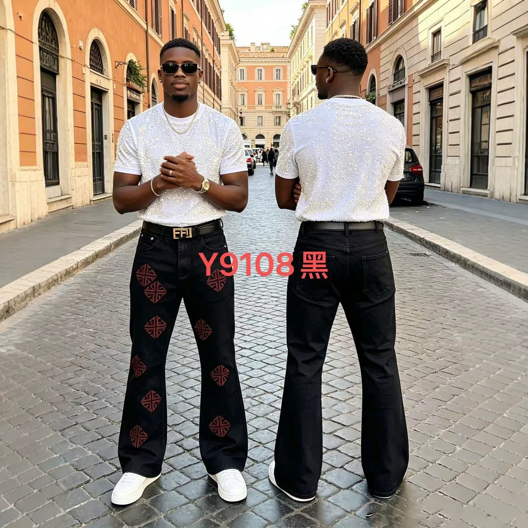 European and American version gallery dept ripped jeans with splashes of ink, vibe style men's loose straight high street long trousers