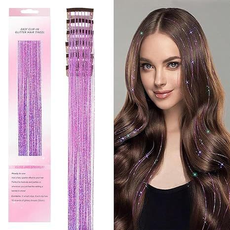 Cross-Border Laser Gold Tinsel 6-Piece Set, Colorful Shiny Gold and Silver Tinsel Gift Box, BB Clip Single Card Hairpiece