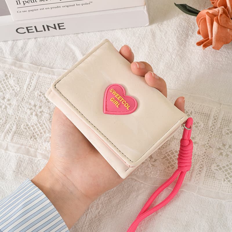 Lanyard Wallet ~ Korean INS Heart Candy Wallet Women's Simple Short Wallet Wholesale Tri-fold Student