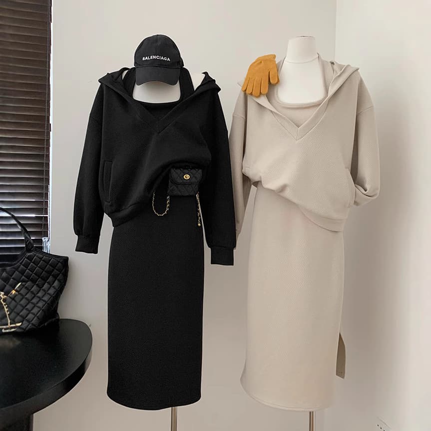 Korean Style Sweatshirt Dress Set Women's Mini Dress Spring New Arrival Long Skirt Two-Piece Suit Casual Fashion Ensemble