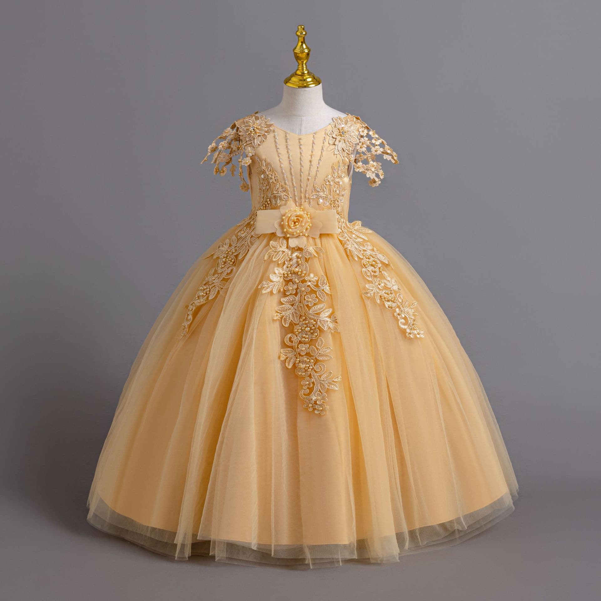 European and American long dress style girls princess dress with tie, high-end graduation party gown girl dress