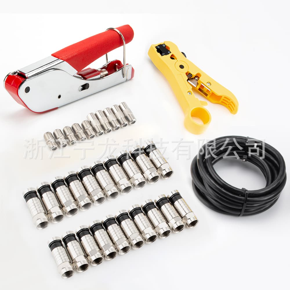 Ajiman New Coaxial Cable Tool Kit F Connector Crimping Tool RG Coaxial Compression Stripper Crimper