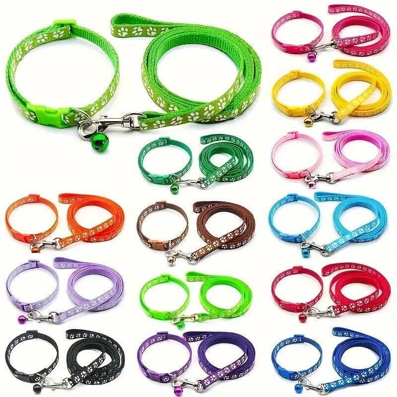 Paw Print Dog Cat Leash Small Pet Harness Collar Set Walking Rope for Teddy Kittens