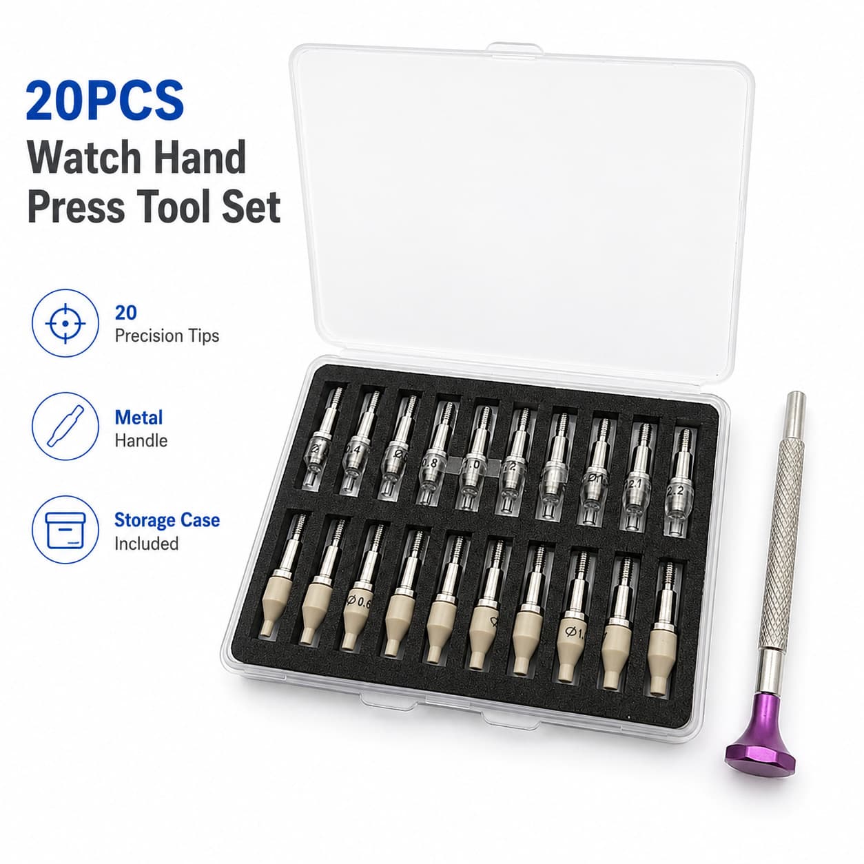 Watch Repair Tool Manual Hand Press Set Hand Fitting Pen 0.4 0.6 1.0 Multi-Model Universal 20-Piece Set
