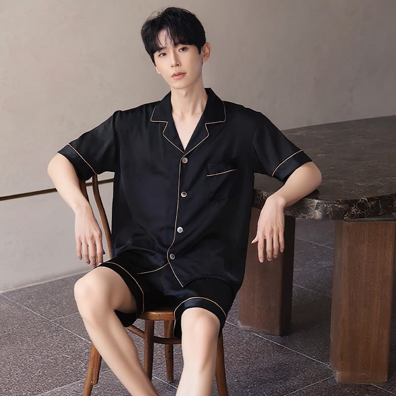 Men's Summer Ice Silk Short Sleeve Shorts Set Plus Size Home Wear Outer Wear Wholesale Live Streaming Hot