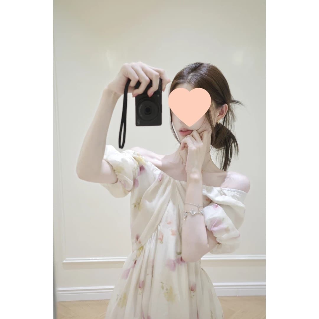 March Celery Seine Evening Breeze French-style Ombre Romantic Floral Print Mid-sleeve Fitted Waist Dress for Women Pink