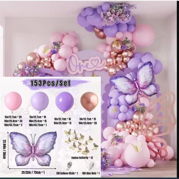 New Cross-Border Butterfly Balloon Chain Set for Birthday Party Wedding Decoration Garland Balloon Arch