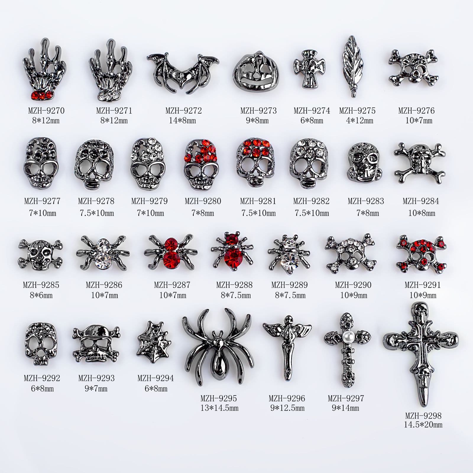 Halloween DIY Nail Art Accessories Alloy Dark Style Spider Skull Bat Cross Nail Rhinestones