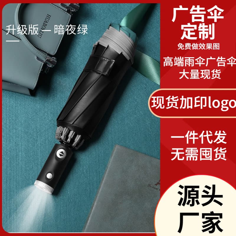 Amazon Triple-Fold Fully Automatic Reverse Umbrella with Reflective LED Trim, Customizable Business and Advertising Rain Umbrella with Logo Printing Option