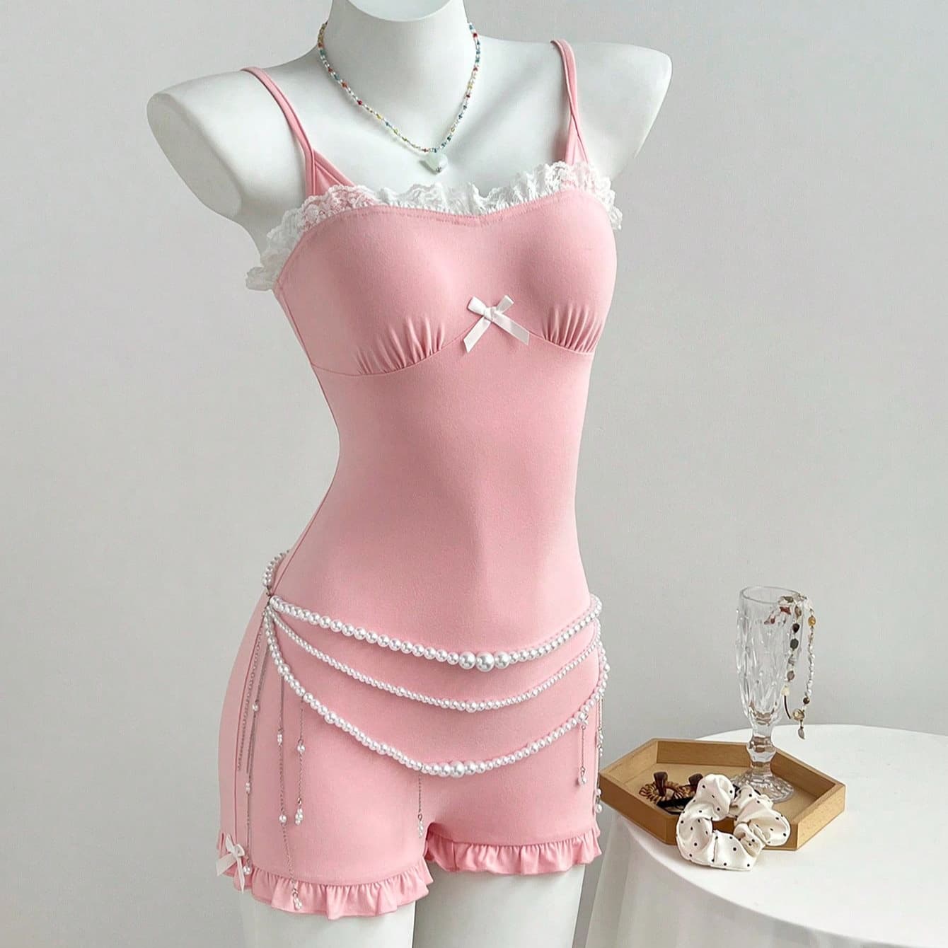 European and American Cross-Border Sweet Girl Style Fashionable Fitted Bow Decoration Ruffle Design Hot Girl Jumpsuit Wholesale
