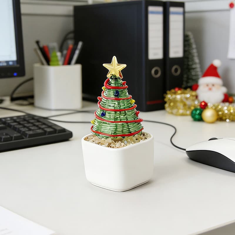 Cross-border hot product office desktop decoration glazed Christmas tree potted plant simulation gift home glass craft ornaments