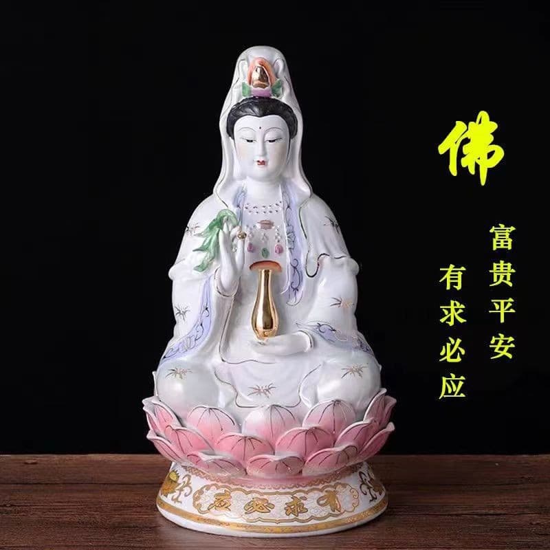 Guanyin Bodhisattva Sitting on Lotus Statue for Peace Temple Shop Home Ceramic Decoration