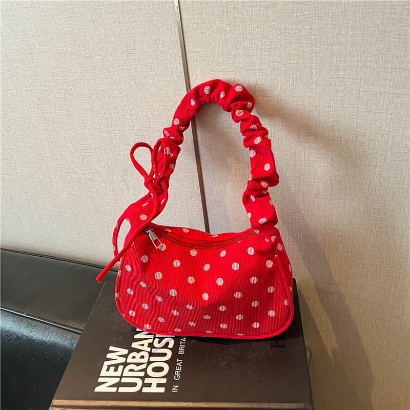 Korean Style Fashion Versatile Cute Polka Dot Handbag for Women 2026 Daily Commute Large Capacity Underarm Shoulder Bag