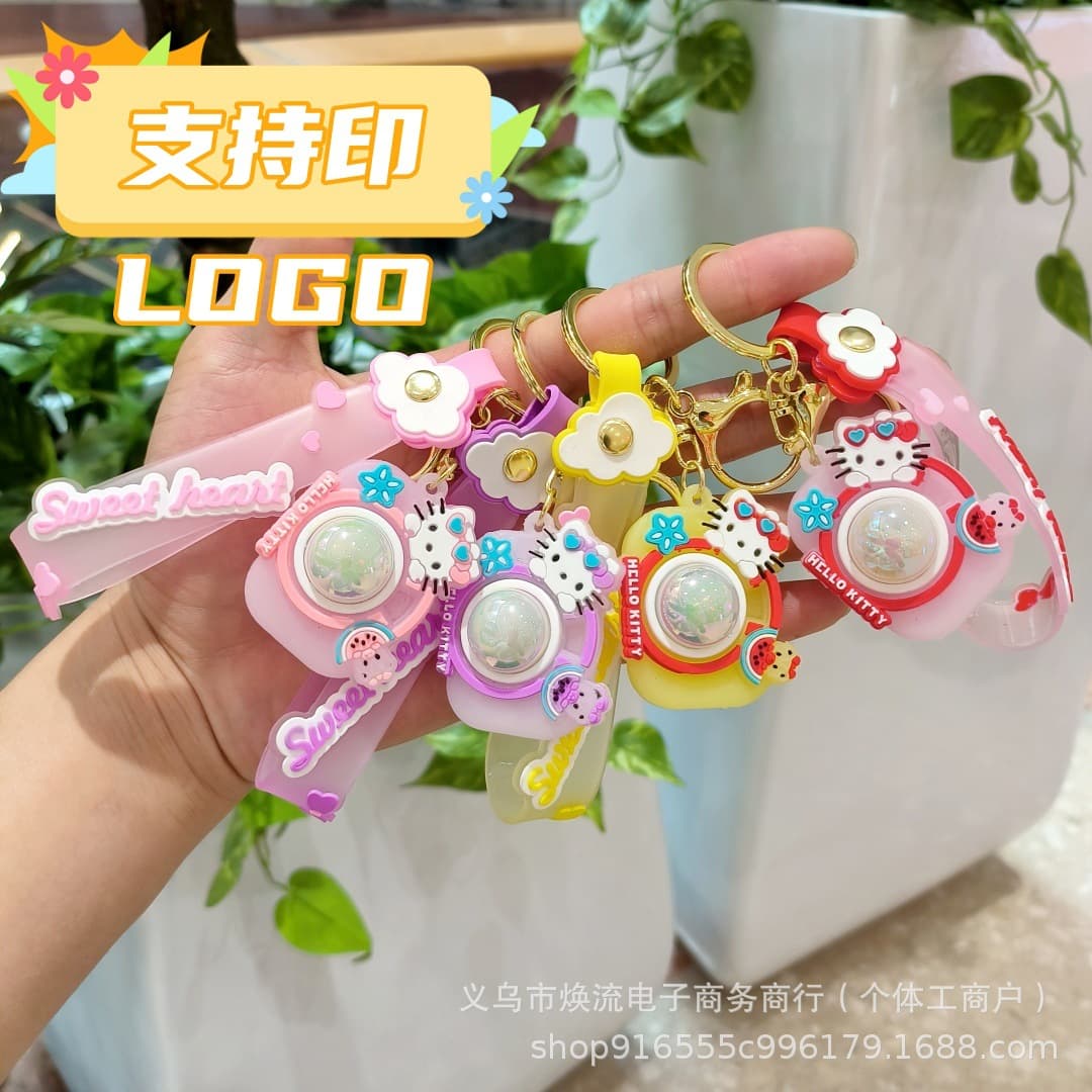 Cartoon KT Cat Kuromi Camera Flash Glow Keychain Cute Star Dailou Bear Hanging Push Small Gifts
