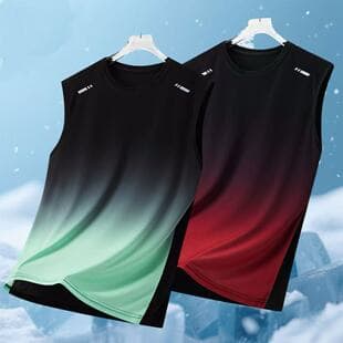 Wholesale Gradient Camo Print Ice Silk Vest for Men, Summer Thin Sports Sweatshirt, Loose Sleeveless Cross-Border