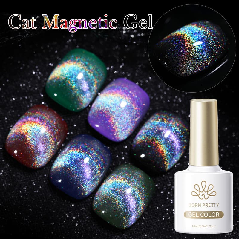 BORN PRETTY Nail Art Holographic Cat Eye Gel Polish Laser Rainbow Shimmer Crystal Cat Eye Nail Gel