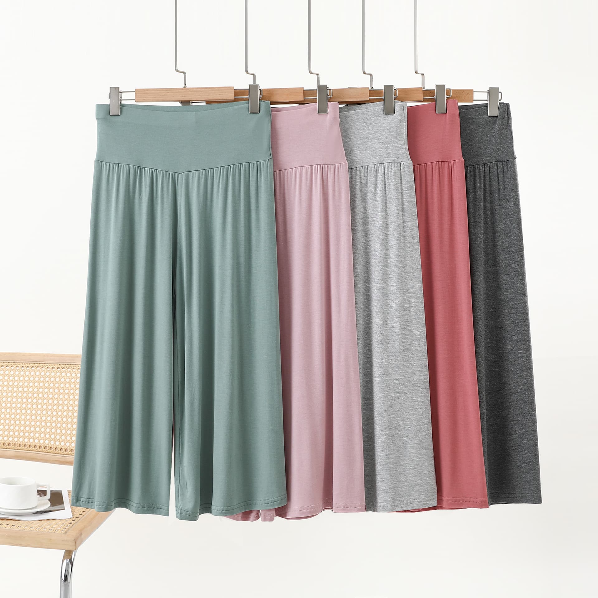 Spring and Summer Korean Style Modal Cropped Wide Leg Pants Women's Casual Loose Yoga Home Plus Size High Waist Pants