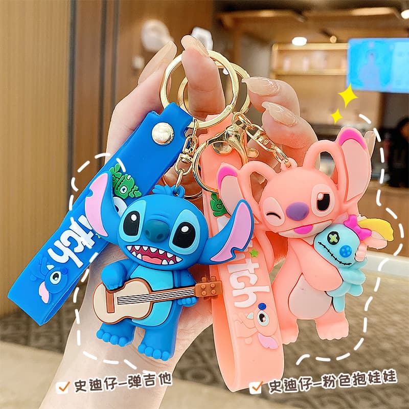 Creative Stitch Happy Family Keychain Bag Charm Key Ring Cartoon Cute Small Gift Wholesale