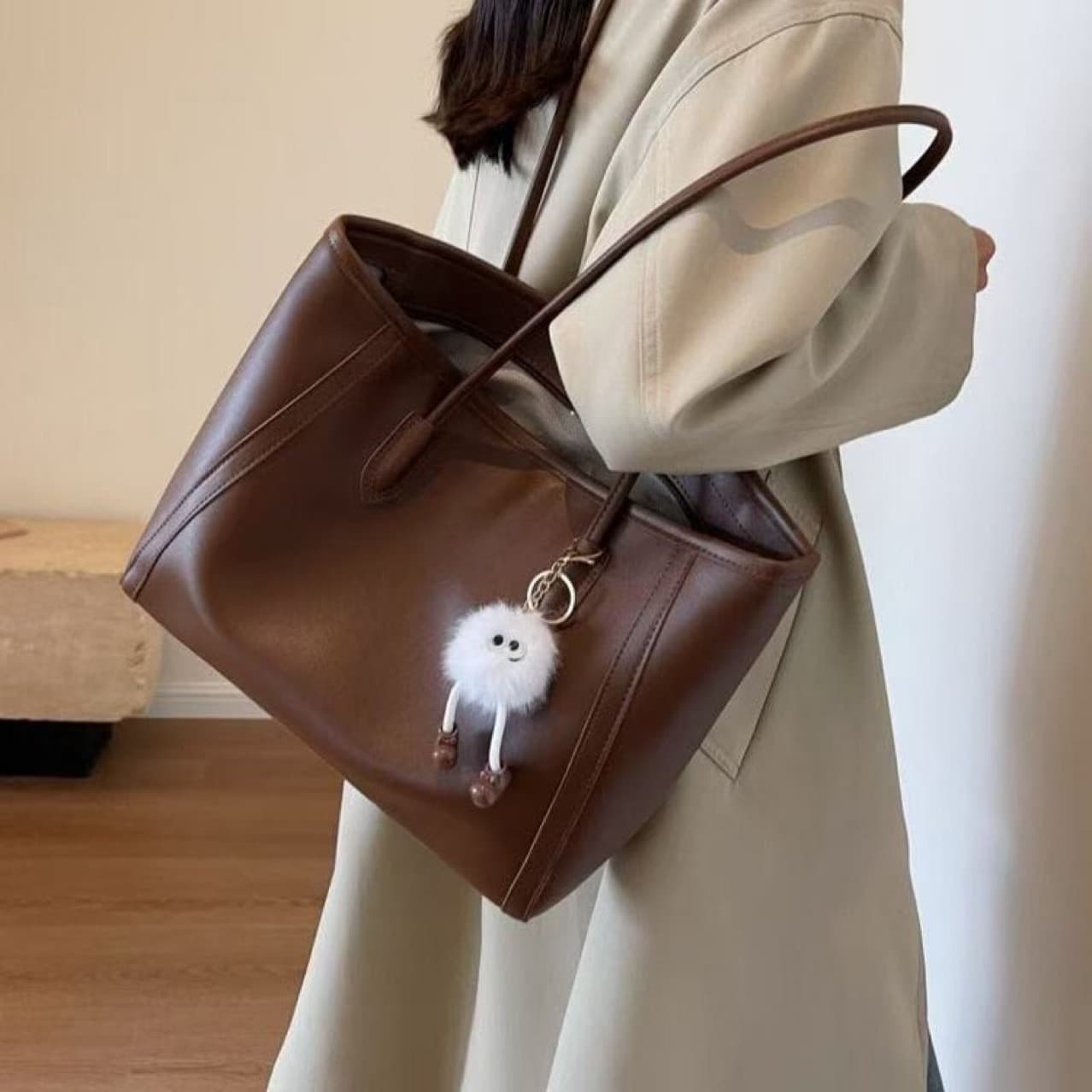 New Cross-Border Large-Capacity Tote Bag for Women 2025 Fall/Winter Commuter Shoulder Bag PU Large Handbag