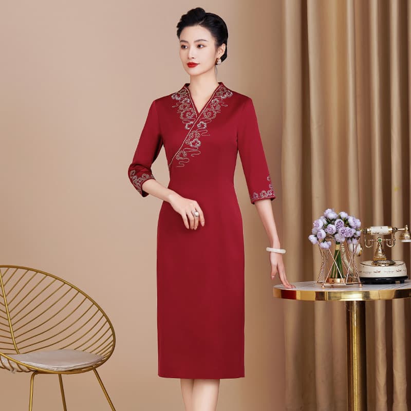 Xi Po Po High-End Dress for Middle-Aged and Elderly Women, Mother's Clothing, Plus Size Women's Dress, Spring