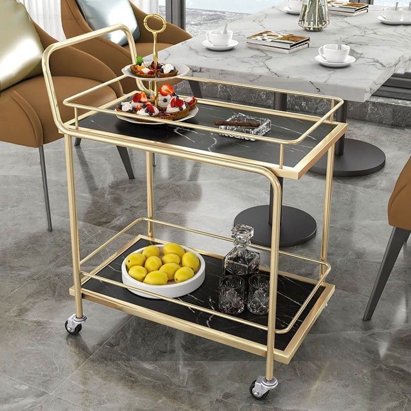 Nordic-style mobile trolley, high-end trolley storage, hotel beverage cart, gold multi-layer iron food cart, restaurant food delivery cart