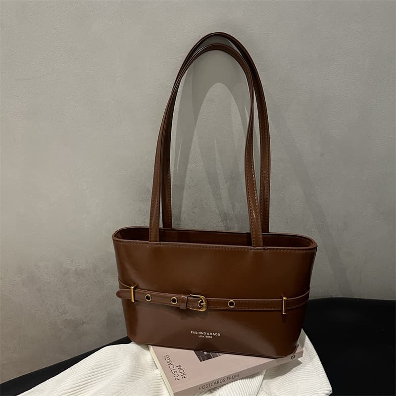 Cross-Border Trendy Korean-Style Light Luxury Handbag Tote Bag for Women, 2026 Spring New Model with Belt Decoration, Shoulder Bag, Underarm Bag