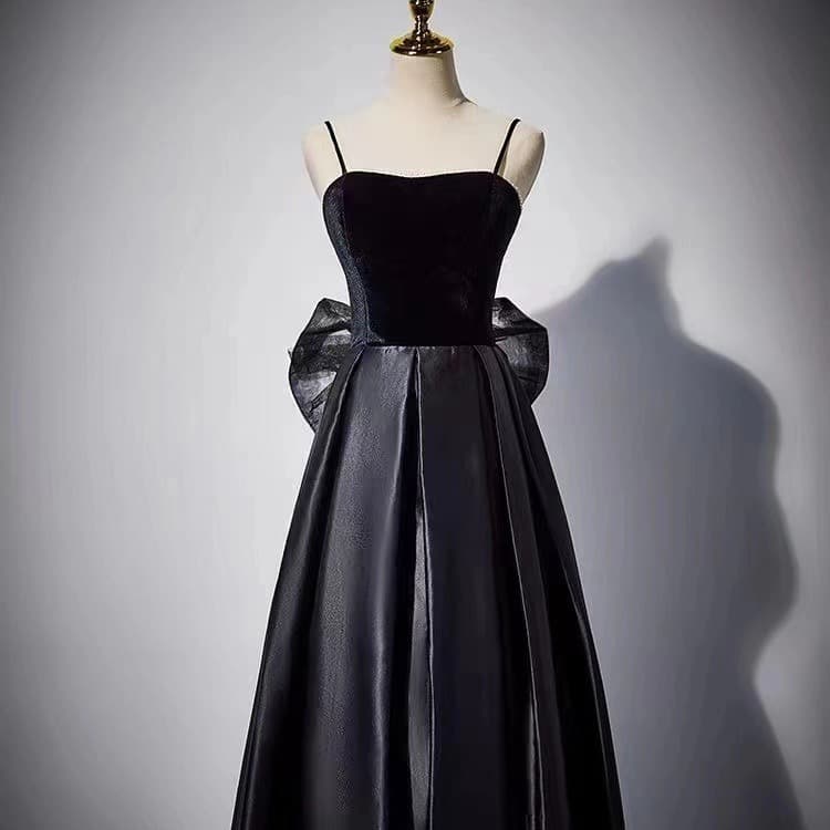 Strapless Evening Gown, High-End Slimming Adult Ceremony Performance Exam Black Satin Dress, Long Style