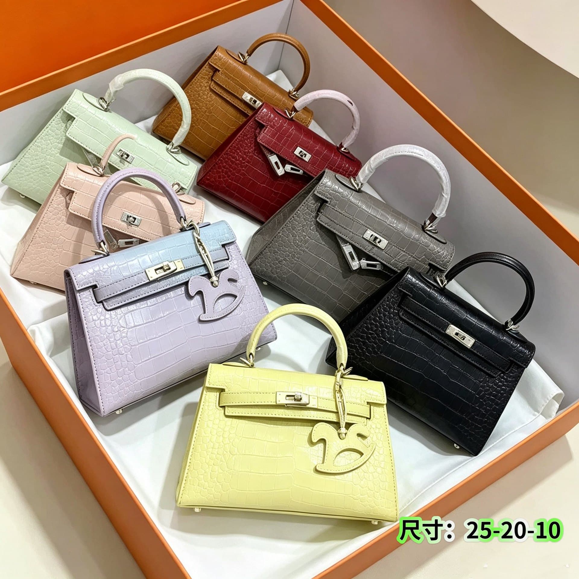New genuine leather women's handbag large capacity Kelly bag crocodile pattern versatile cowhide shoulder bag fashionable crossbody bag