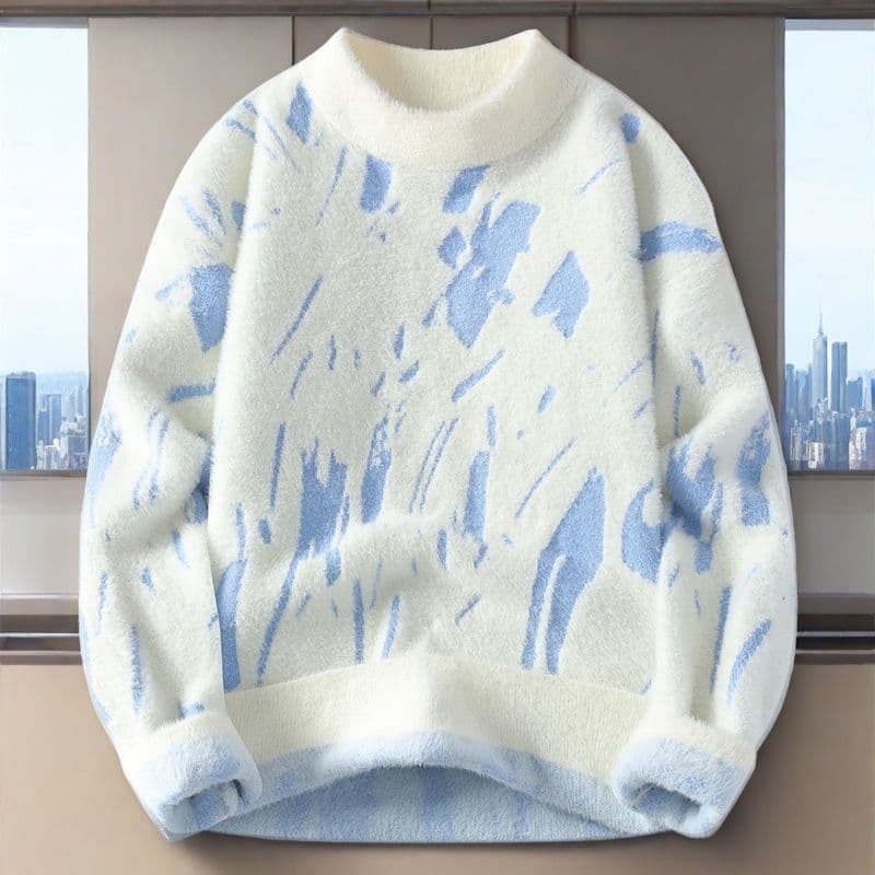 Youth Sweater Men's Style Autumn/Winter Round Neck Thickened Warm Knitwear Trendy Casual Color Block Versatile Knit Top