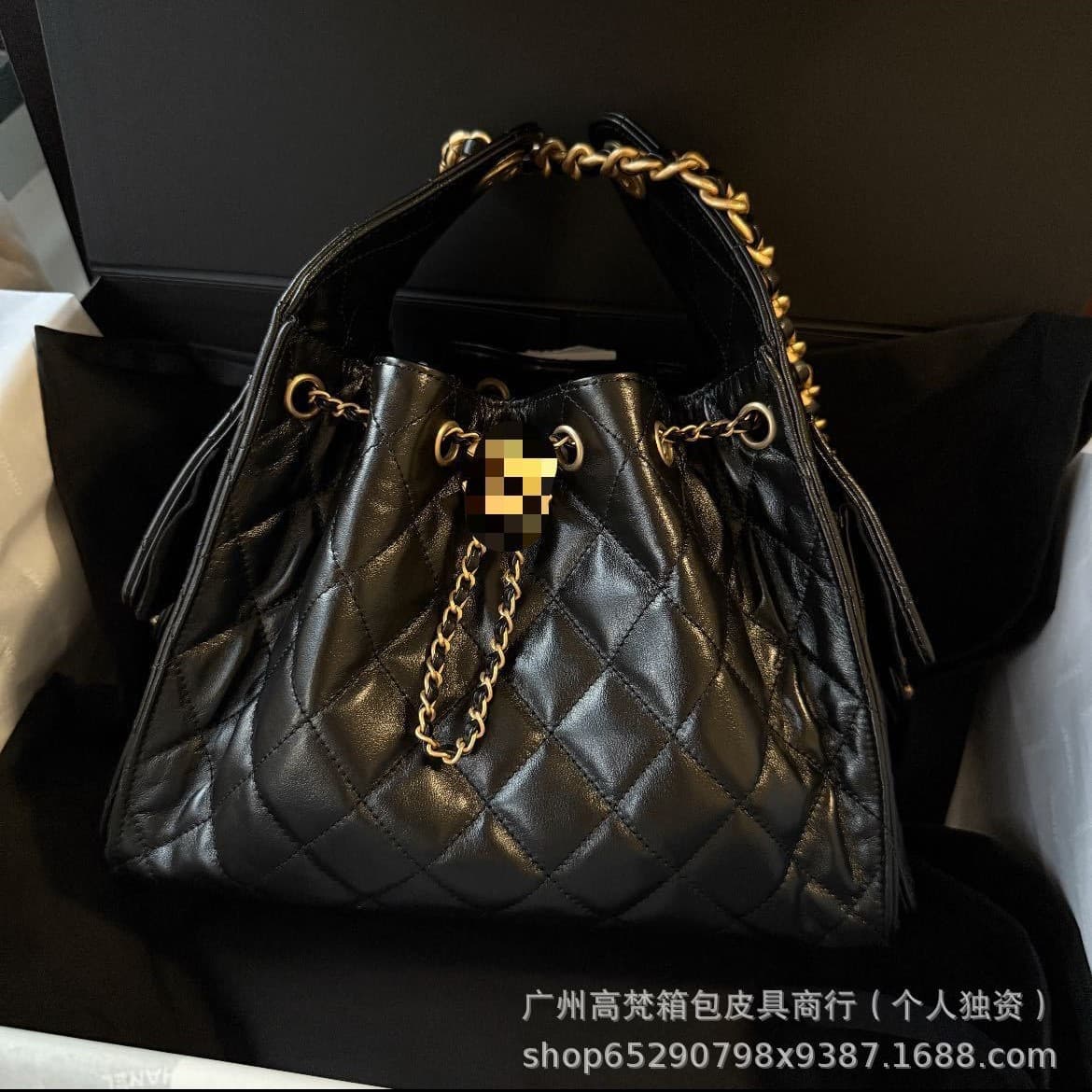 New Style Chanel 25C Drawstring Hippie Commuter Shoulder Bag Genuine Leather Hobo Underarm Bag Quilted Chain Bucket Bag for Women