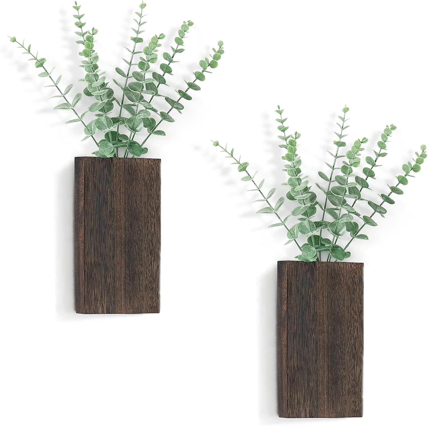 Wall-mounted Wooden Planter Decorative Solid Wood Green Plant Vase Paulownia Wood Heavy Burn Color Farmhouse Style Living Room Dried Flower Vase