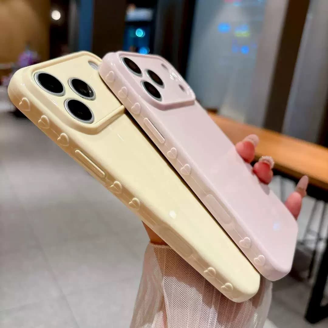 Side Heart Love Phone Case with Bubble Heart Large Window, Instant Change 17 Solid Color iPhone 18 PRO Phone Case