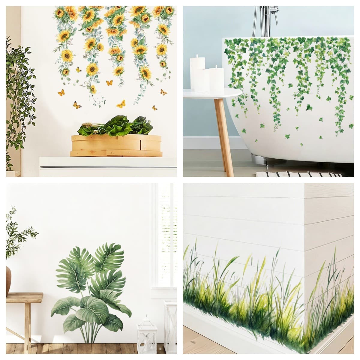 Artificial Plant Wall Sticker Self-Adhesive Living Room Bedroom Background Wall Decoration Sunflower Static Sticker Rental Room Makeover