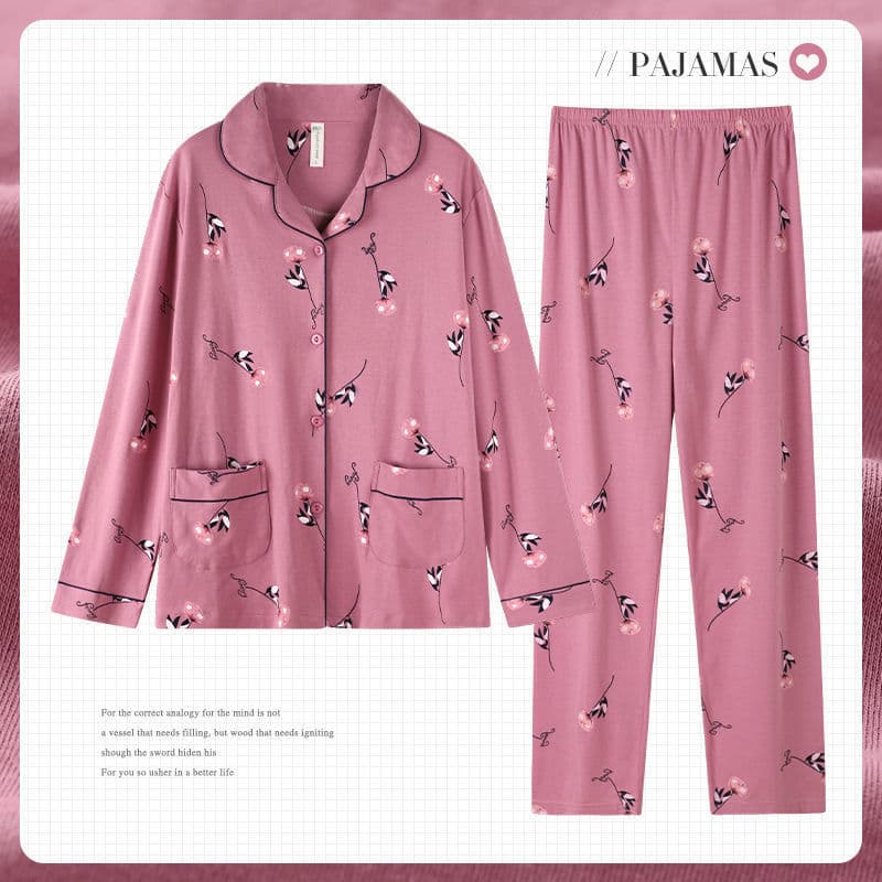 Mom Pajamas Women Spring/Autumn 100% Cotton Plus Size Long Sleeve Pants for Middle-aged and Elderly Autumn Loungewear Home Suit